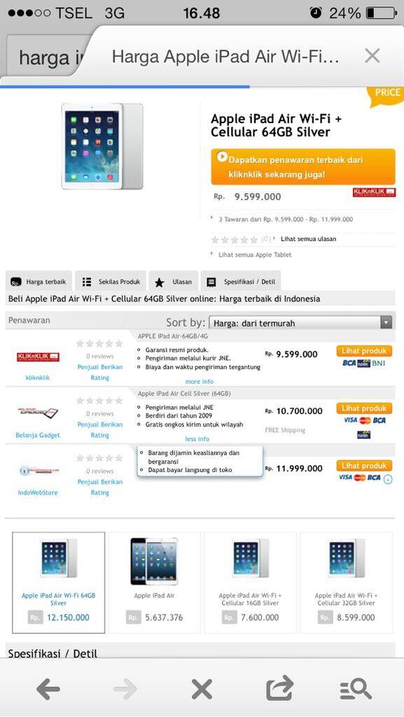 WTS Apple iPad Air Cell Silver (64GB) BNIB Sealed Importir Inkopad