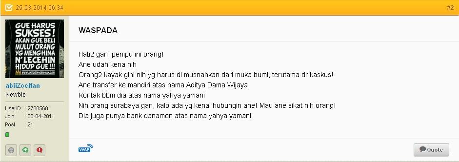 Ada Penipu, udah 2x menipu di Kaskus, tapi belum di Banned