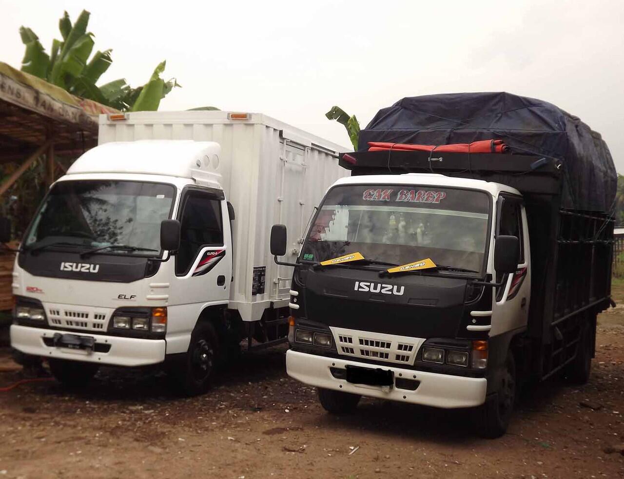 Jasa sewa truk double 6 roda 120ps box dan bak kayu