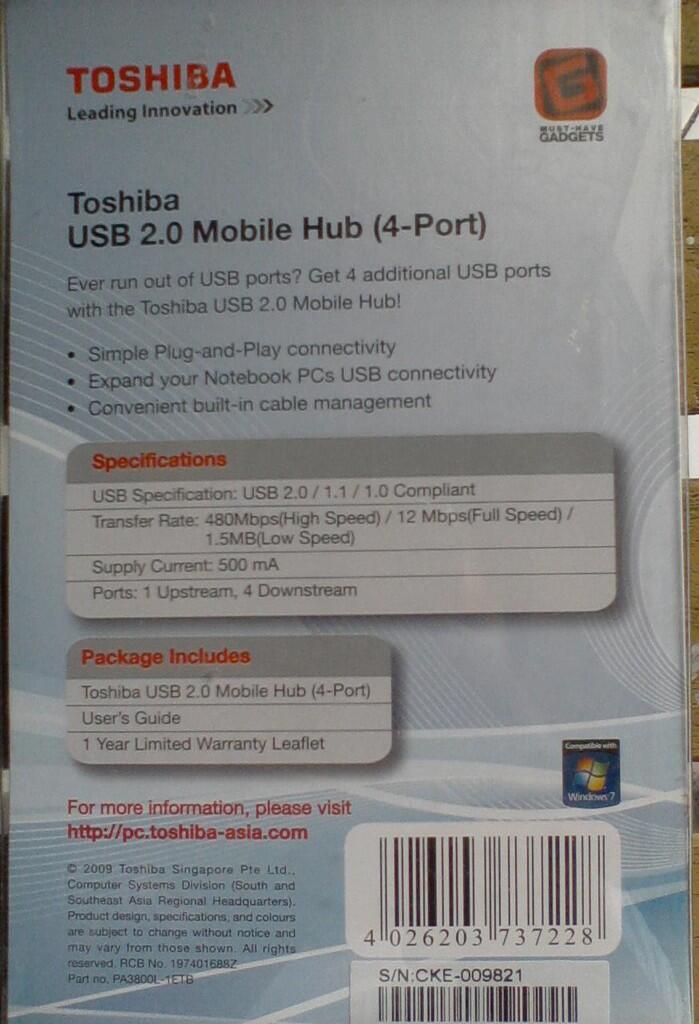 Toshiba USB 2.0 Mobile HUB 4 Port