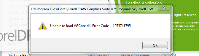 Corel x7 (64-bit). Error Code : -1073741795