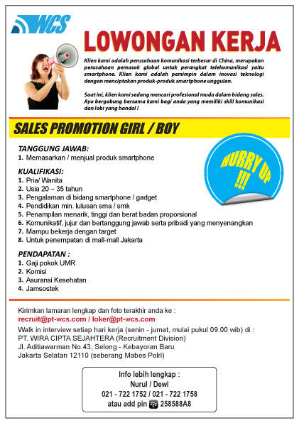 (Jakarta Area) Sales Promotion Girl / Boy - 100 orang