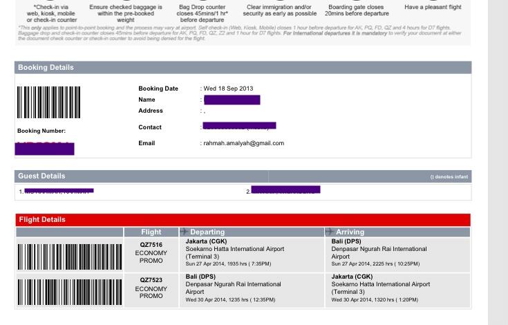 &#91;URGENT&#93; &#91;WTS&#93; Tiket Air Asia Jakarta-Bali 27 April dan Bali-Jakarta 30 April