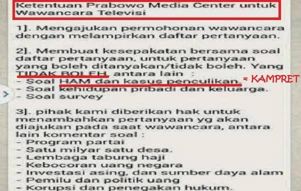 Ketentuan Prabowo Media Center Untuk Wawancara Televisi