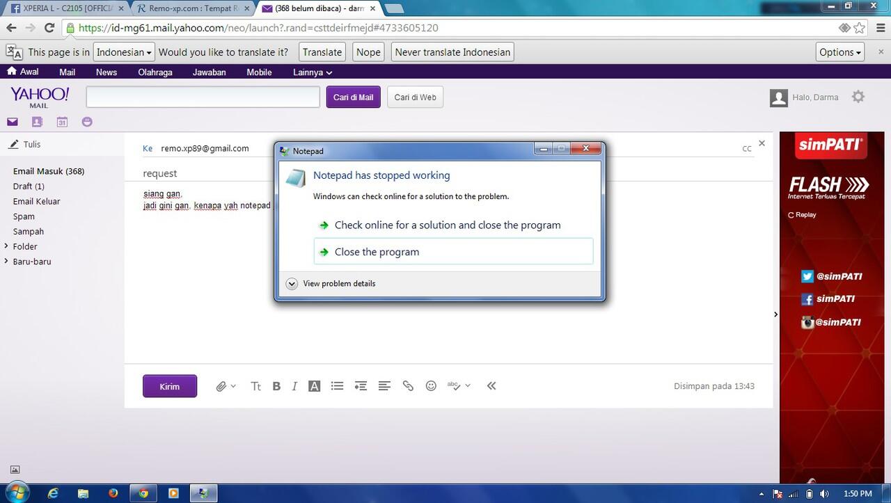 (ASK) &quot;Notepad has stopped working&quot;