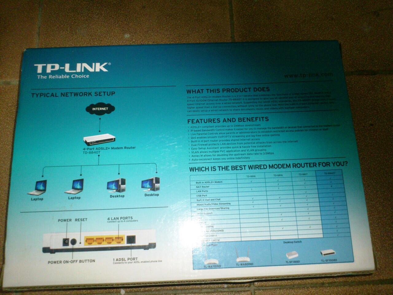 Terjual WTS/ Jual Modem ADSL+ 4 Lan TP-Link TD-8840T (New 