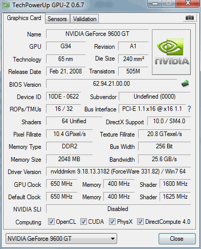 vga 9600GT 2giga 256bit ddr2
