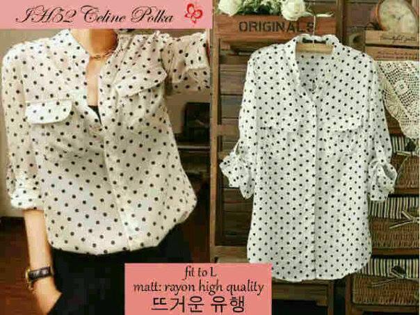 Celine polka bahan katun halus kemeja wanita grosir