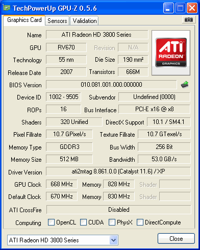 vga ati 3800 256bit 512 mb DDR3