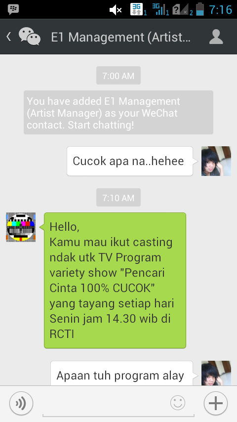 perdebatan ane dengan management artis di wechat (ngaku na ngajak casting)