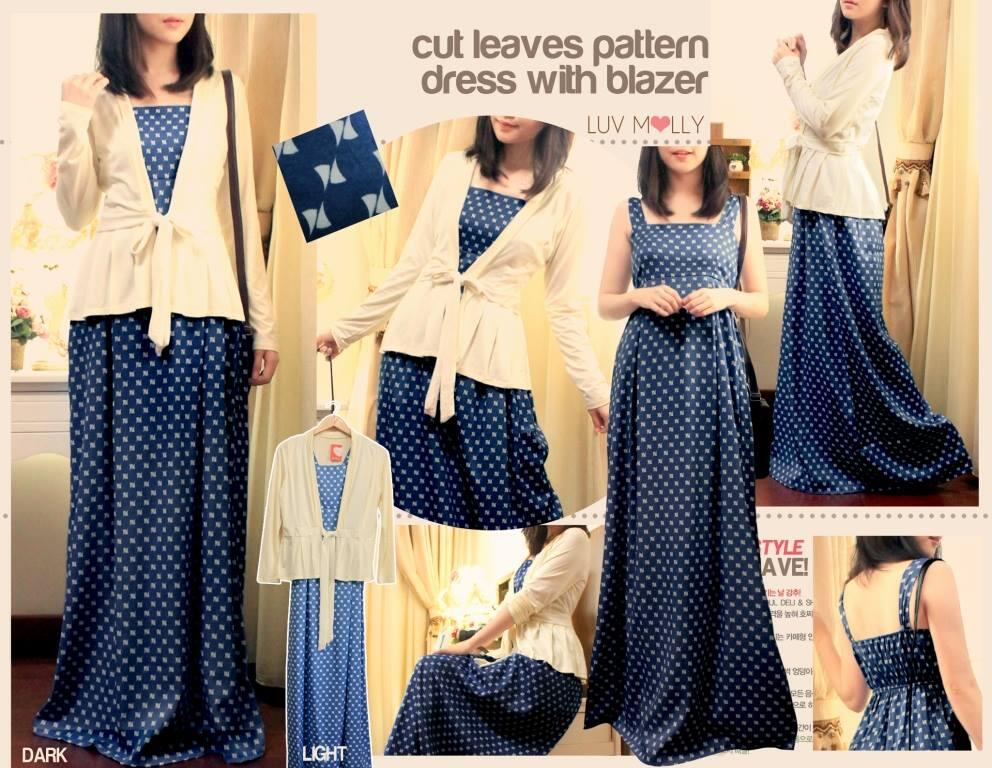 Cut leaves pattern dress with blazer