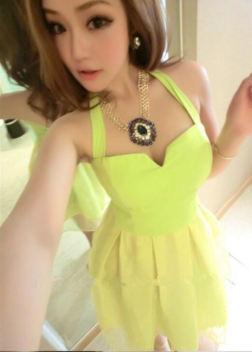Dress Import Lime Green Cotton Stretch ( baju pakaian impor )