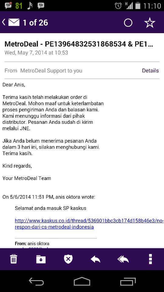 No respon dari CS METRODEAL INDONESIA