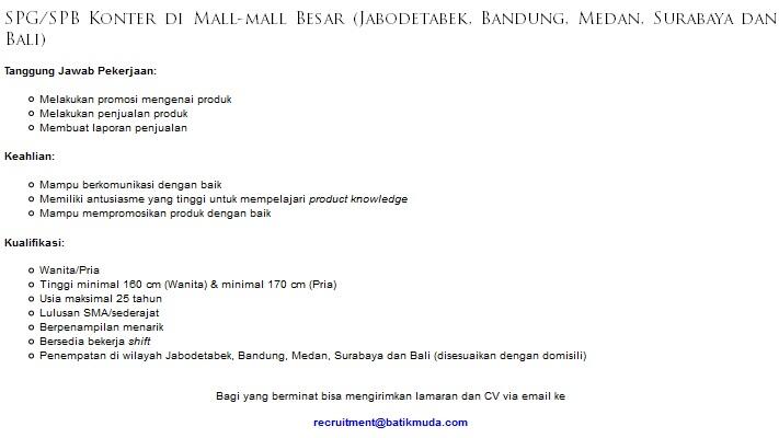 &#91;Jakarta&#93; Dicari SPG/SPB Untuk PT Garuda Telco &quot;Batik Muda&quot; (Buana Group)