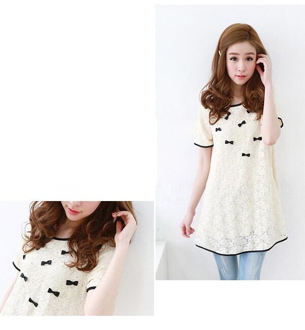 Lace Dress Ribbon warna Apricot ( baju pakaian impor )