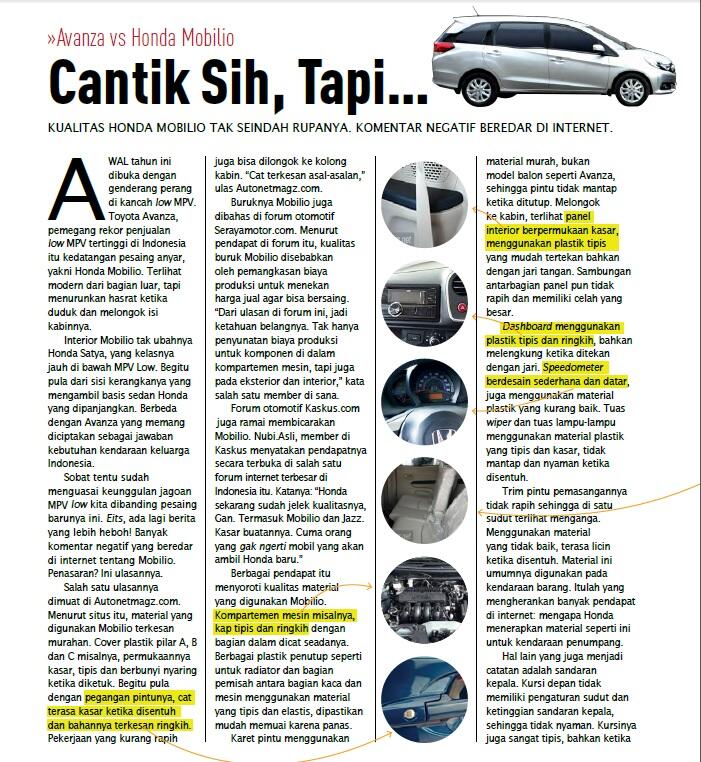 Takut Kalah Bersaing, Toyota Menjelekan Produk Honda Mobilio,Dasar Pasukan Nasi Bngks
