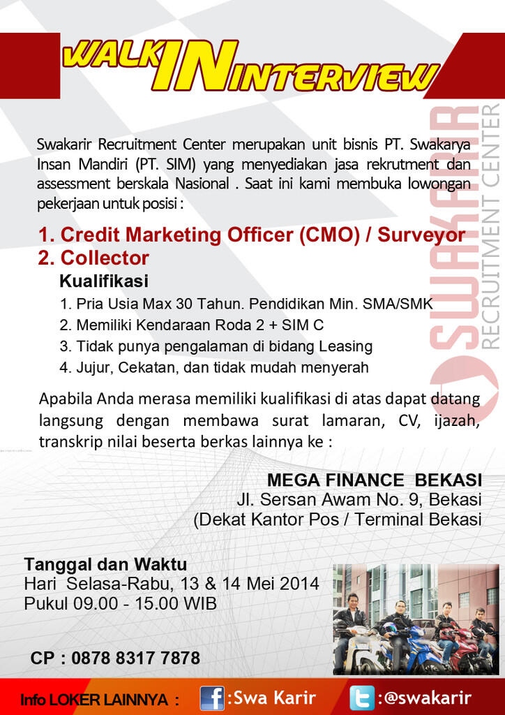WALK IN INTERVIEW MEGA FINANCE CIBINONG dan BEKASI