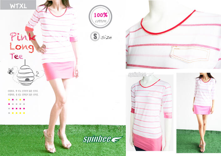SPINBEE KAOS CEWE PINK LONG TEE (CODE: WTXL)