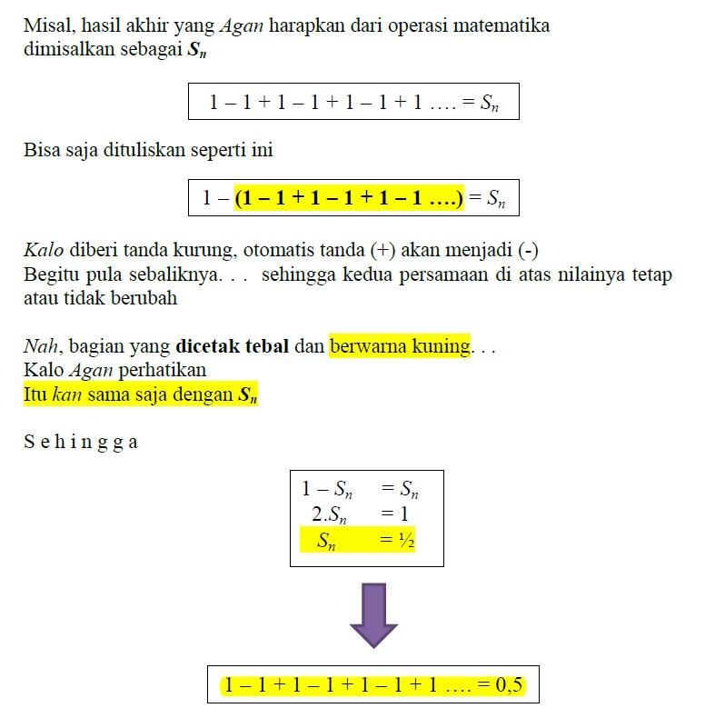 Pembuktian Bahwa 1 - 1 + 1 - 1 + 1 - 1 + 1 ..... = 0,50 