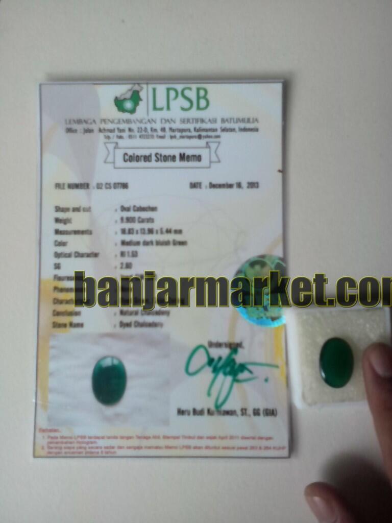 Batu Natural Chalcedony Hijau bersertifikat