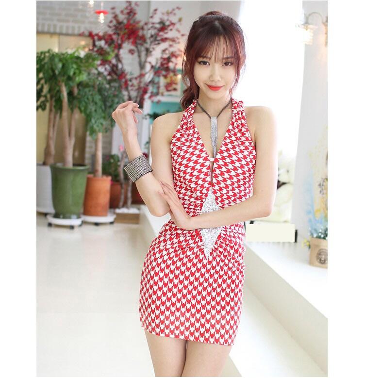 Red dress import motif houndstooth ( baju pakaian impor ) Rp 74.000