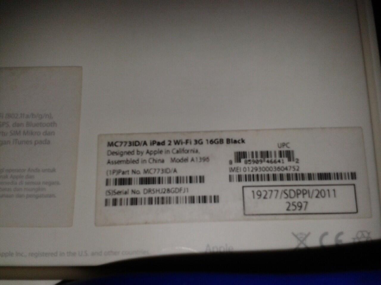 Wts /Jual iPad 2 black 16GB WIFI+3G fullset BU negooooo