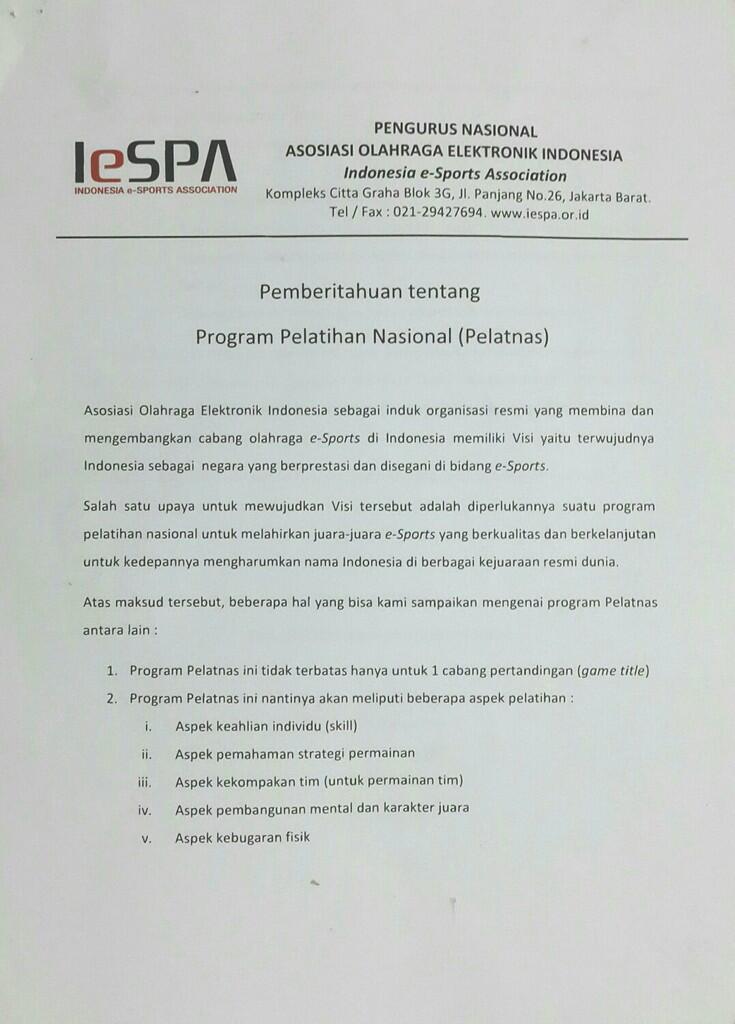 &#91;Akhirnya !&#93; Program Pelatihan Nasional e-Sports Indonesia Mulai Dibuka !