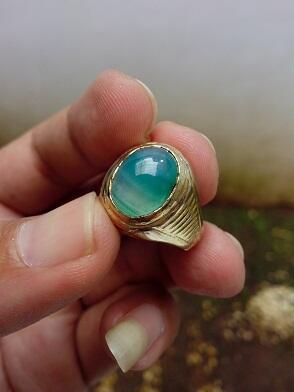 Dijual Batu Chrysoprase + Cincin Kuningan Chrom Emas