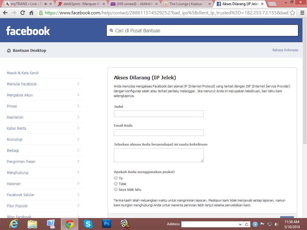 Facebook tidak bisa di akses