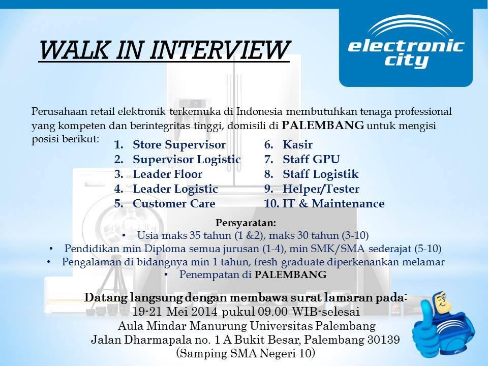 WALK IN INTERVIEW PALEMBANG!