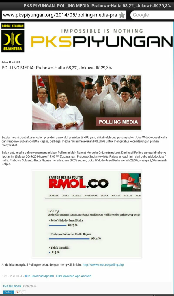 Hot News : Survei POLLING MEDIA: Prabowo-Hatta 68,2%, Jokowi-JK 29,3% !!!!