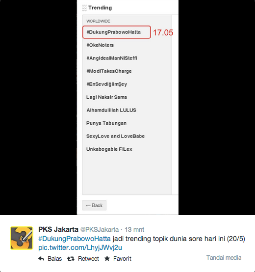 WOW! Tagar #DukungPrabowoHatta Menjadi Trending Topik Worldwide No.1