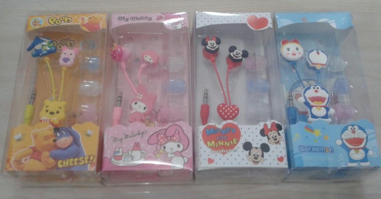 earphone headset lucu murah kellokity minimouse doraemon winny the pooh strawberry