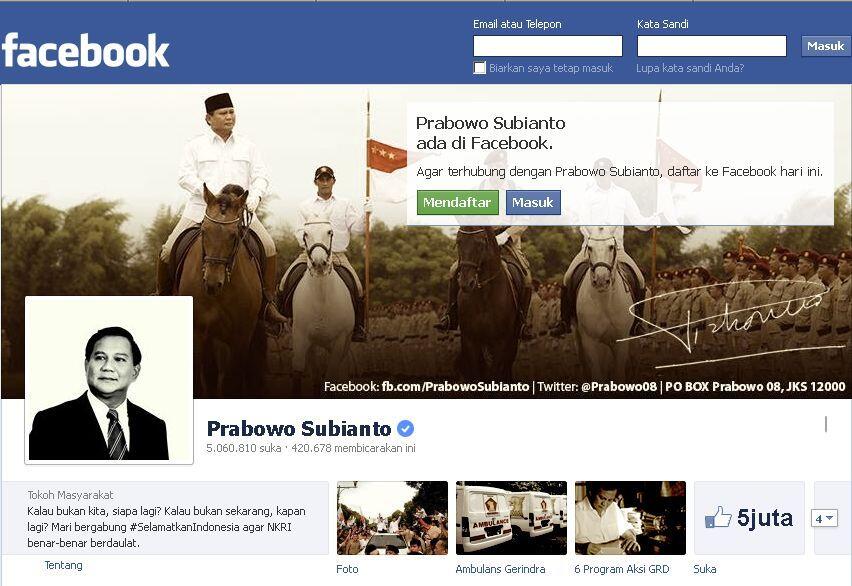 Fans Prabowo di Facebook Tembus 5 Juta Like (mantap)