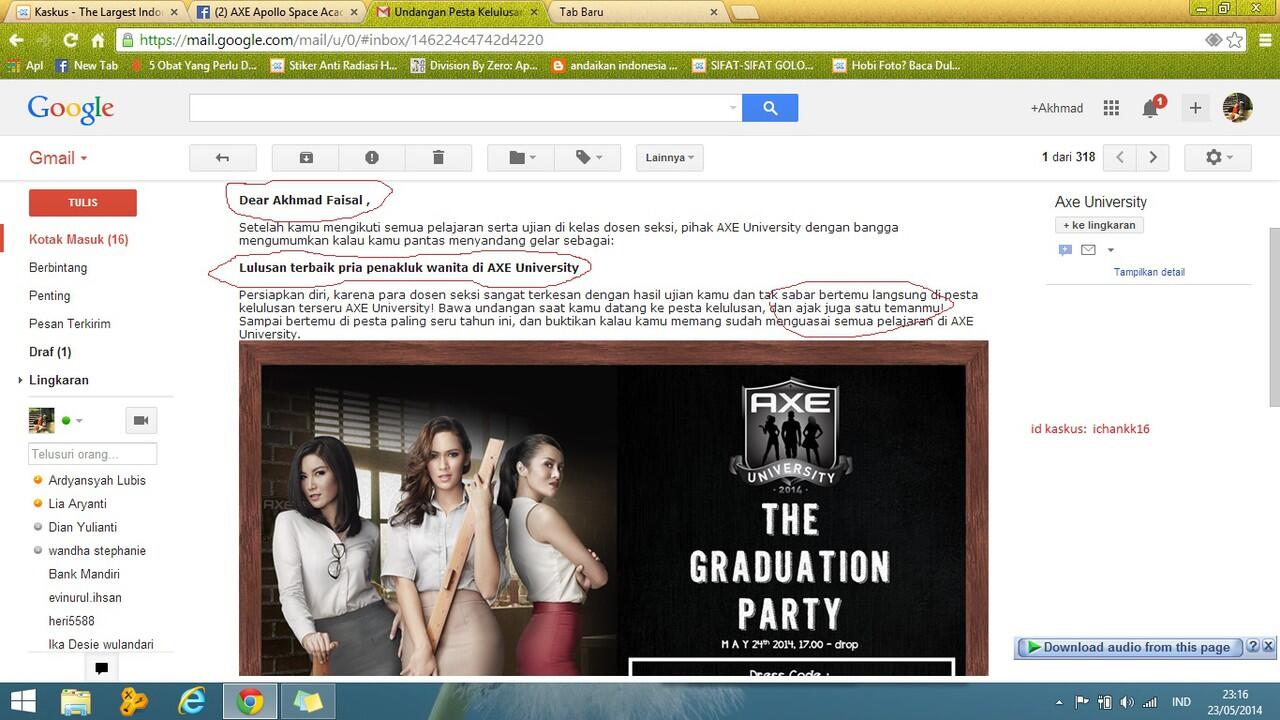 Cari Teman Untuk Undangan Pesta Kelulusan AXE UNIVERSITY 24 MEI 2014