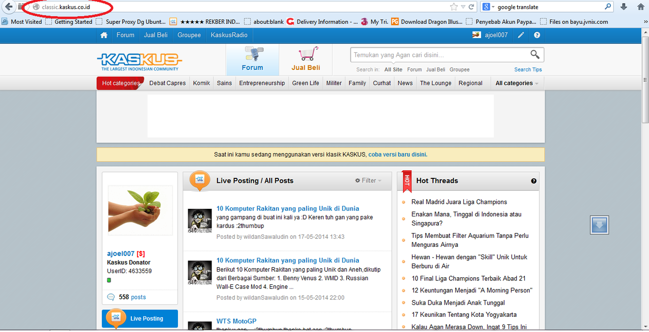 Menu Kembali ke tampilan classic Kaskus