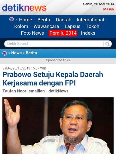 Prabowo Setuju Kepala Daerah Kerjasama dengan FPI