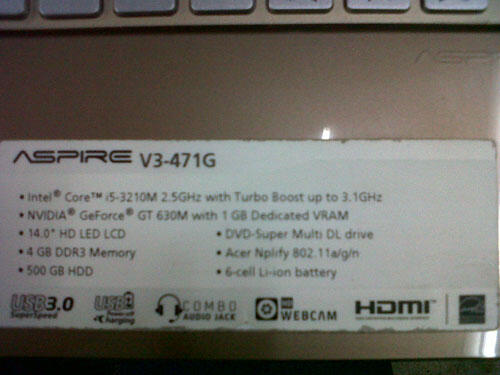 ACER v3 -471G ,CORE i5,GAMING VGA 2 GB