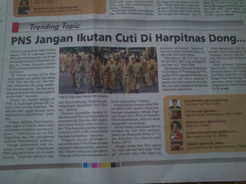 Tentang PNS cuti harpitnas minggu lalu.