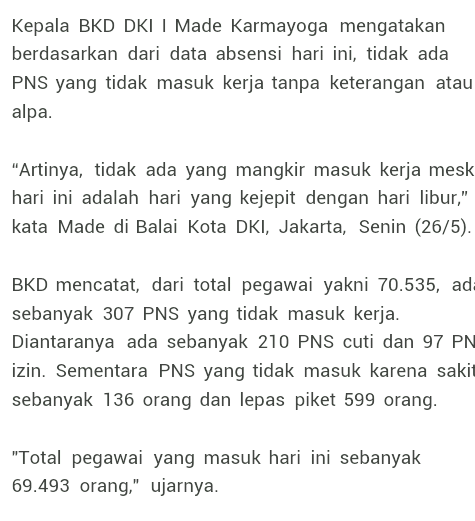 Tentang PNS cuti harpitnas minggu lalu.