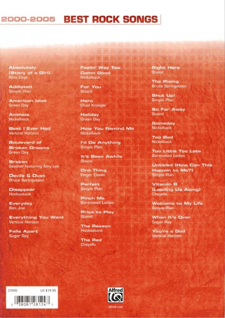 Buku Piano, Vocal, Gitar Best Rock Songs 2000-2005