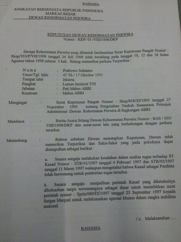 &#91;Mohon Klarifikasi&#93; DKP Dokumen Pemecatan Prabowo muncul (di TTD presiden SBY)