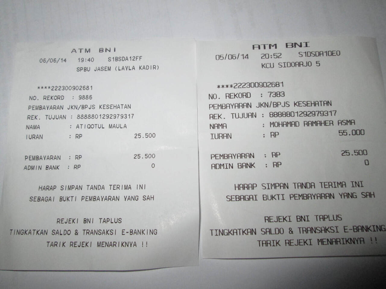 bayar BPJS nomor rekening benar, tapi identitas yg keluar nama orang lain