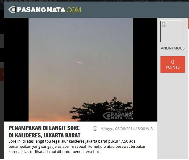 Pesawat/Meteor &quot;jatuh&quot; di jakarta sore ini