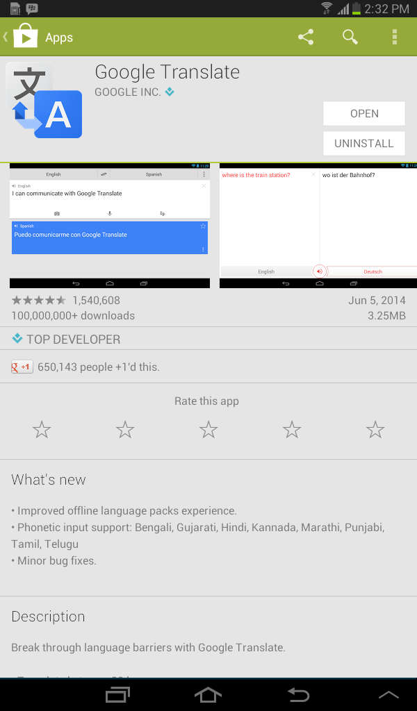 Google Translate for Android, Terjemahkan percakapan dengan offline language pack.