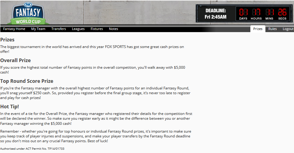 &#91;Official&#93; FOX SPORTS World Cup 2014 Fantasy League