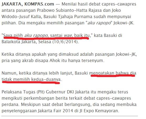 Plintiran berita Ahok dukung jokowi