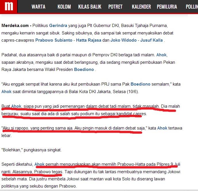Plintiran berita Ahok dukung jokowi