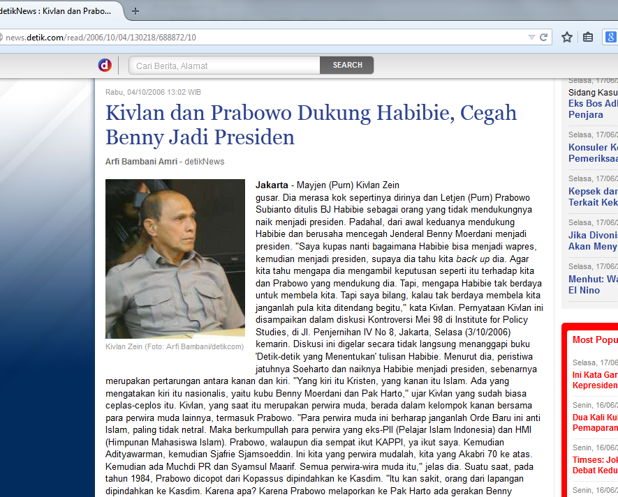 Tentang Prabowo tahun 2006 dari DetikNews, jauh hari sebelum ramai Pemilu 2014