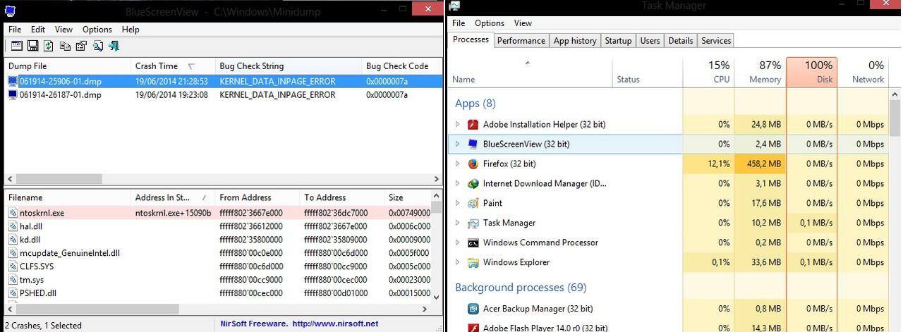 &#91;HELP&#93; . BSOD KARNEL INPAGE ERROR | Disk in Taskmanager 80~100% T.T